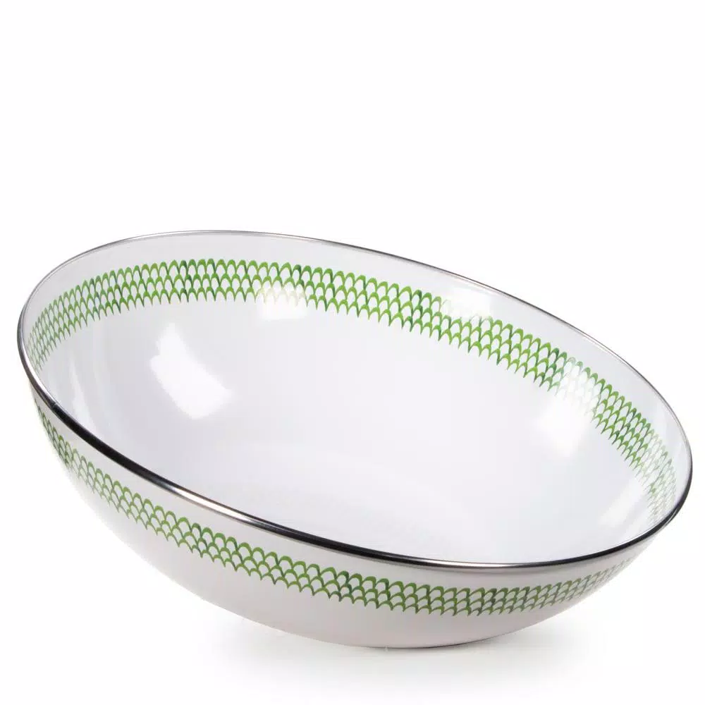 Golden Rabbit Green Scallop 5 qt. Enamelware Round Catering Bowl
