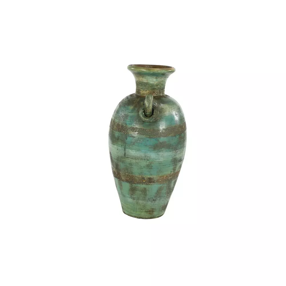 LITTON LANE Distressed Green, Black, and Yellow Terracotta Amphora Decorative Vase