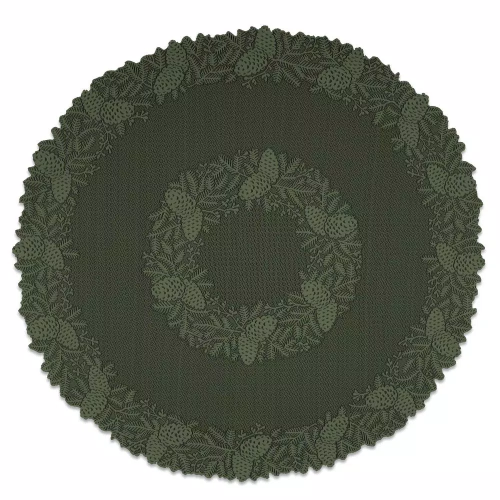 Heritage Lace Highland Pine 42 in. W x 42 in. L Aspen Green Floral Polyester Round Table Topper