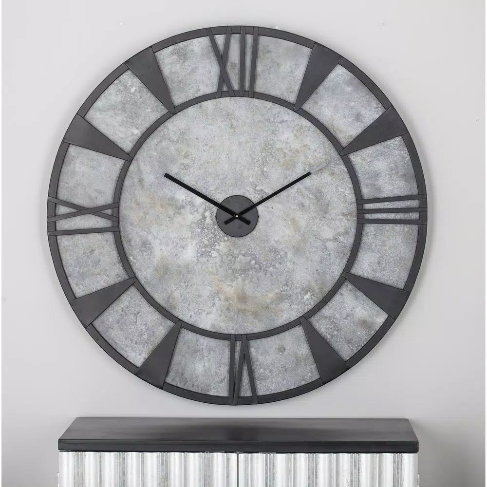 LITTON LANE 35 in. x 35 in. Modern Iron and Wood Wall Clock