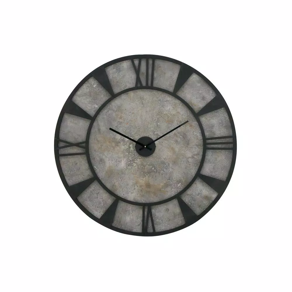 LITTON LANE 35 in. x 35 in. Modern Iron and Wood Wall Clock