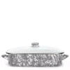 Golden Rabbit Grey Swirl 10.5 qt. Enamelware Roasting Pan with Lid