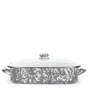 Golden Rabbit Grey Swirl 10.5 qt. Enamelware Roasting Pan with Lid