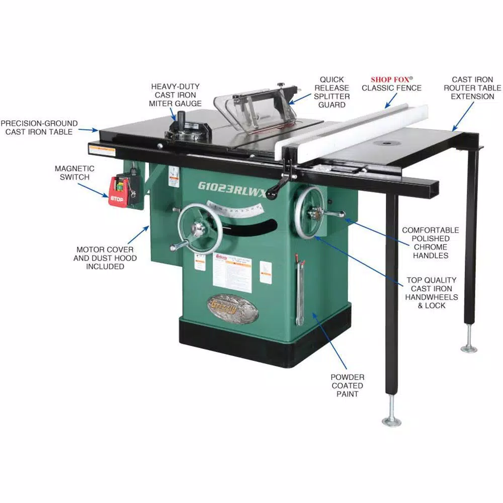Grizzly Industrial 10 in. 5 HP 240-Volt Cabinet Left-Tilting Table Saw