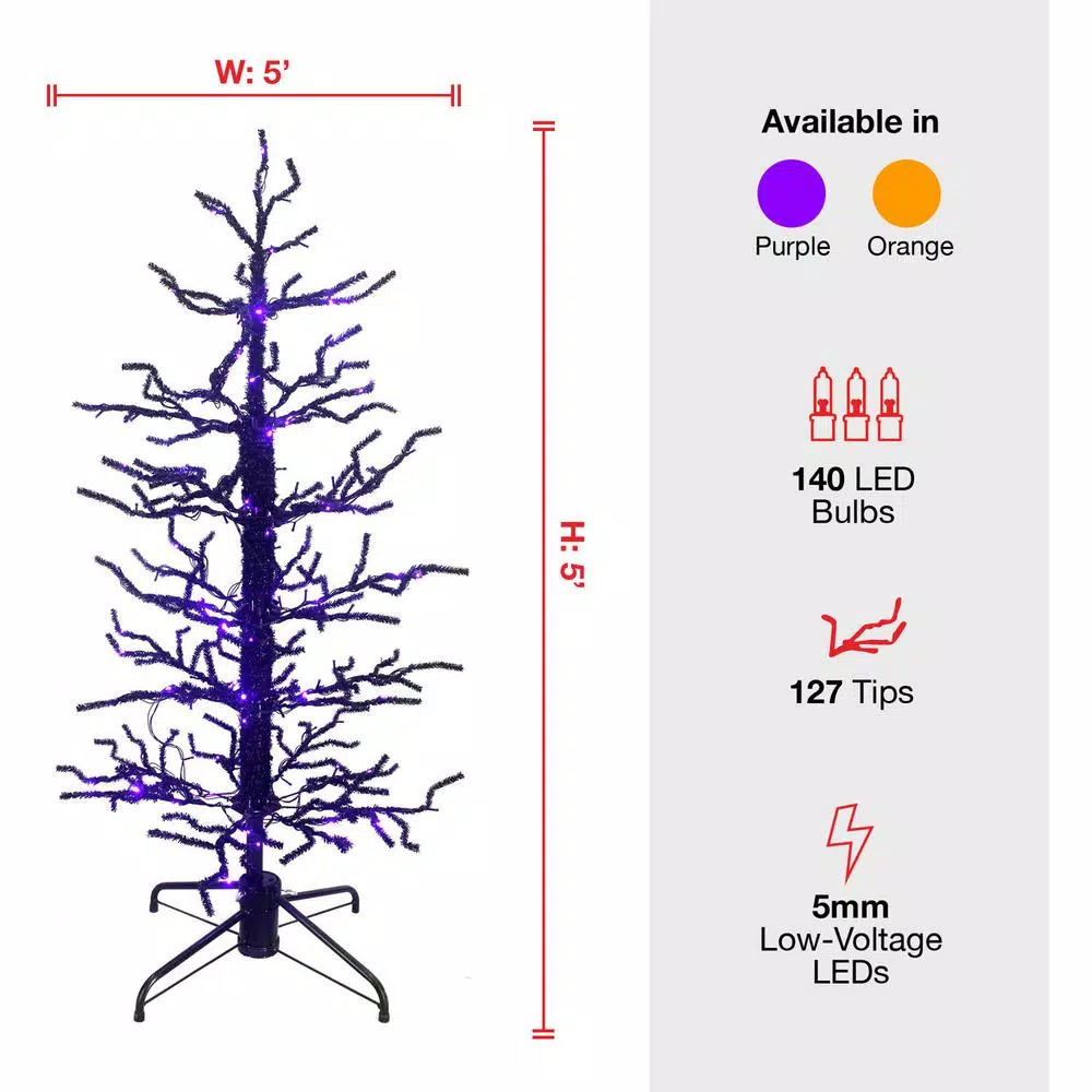 Haunted Hill Farm 60 in. Animated Halloween Twisted Tree with Moving Branches and Purple LED Lights
