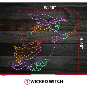 Haunted Hill Farm 48 in. x 48 in. Wicked Witch on a Broom Indoor/Outdoor LED Halloween Window Light