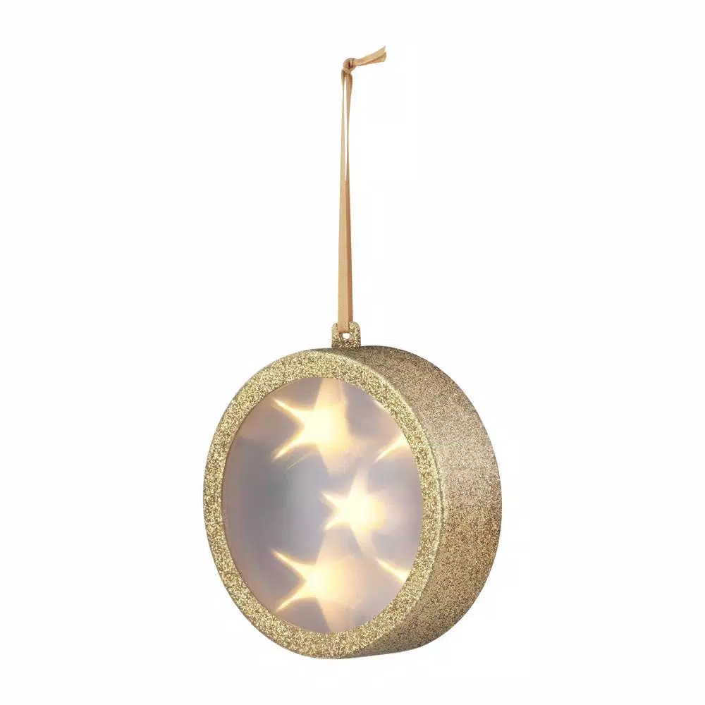 Haute Decor 4 in. Gold Lighted Holographic Ornament (1-Pack)