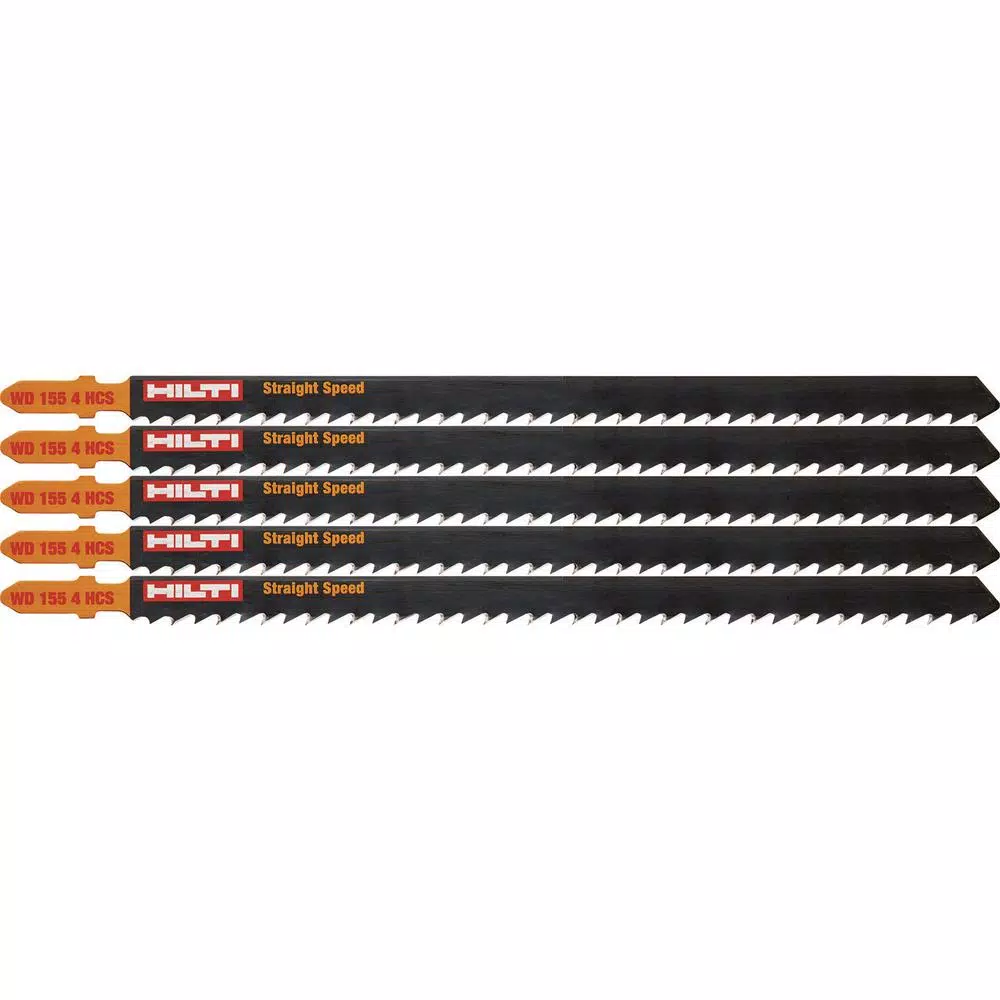 Hilti 6 in. 6 TPI WD 155 4 High Carbon Steel T-Shank Premium Jig Saw Blade for Cutting Wood Up to 160 mm Thick (5-Pack)