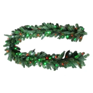 Home Accents Holiday 9 ft. Christmas Bright Pre-lit LED Artificial Spruce Artificial Christmas Garland with Red, Green, Cool White Lights