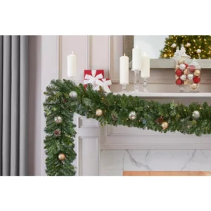 Home Accents Holiday 9 ft. St. Germain Battery Operated Mixed Pine LED Pre-Lit Christmas Garland with Timer