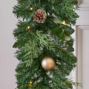 Home Accents Holiday 9 ft. St. Germain Battery Operated Mixed Pine LED Pre-Lit Christmas Garland with Timer