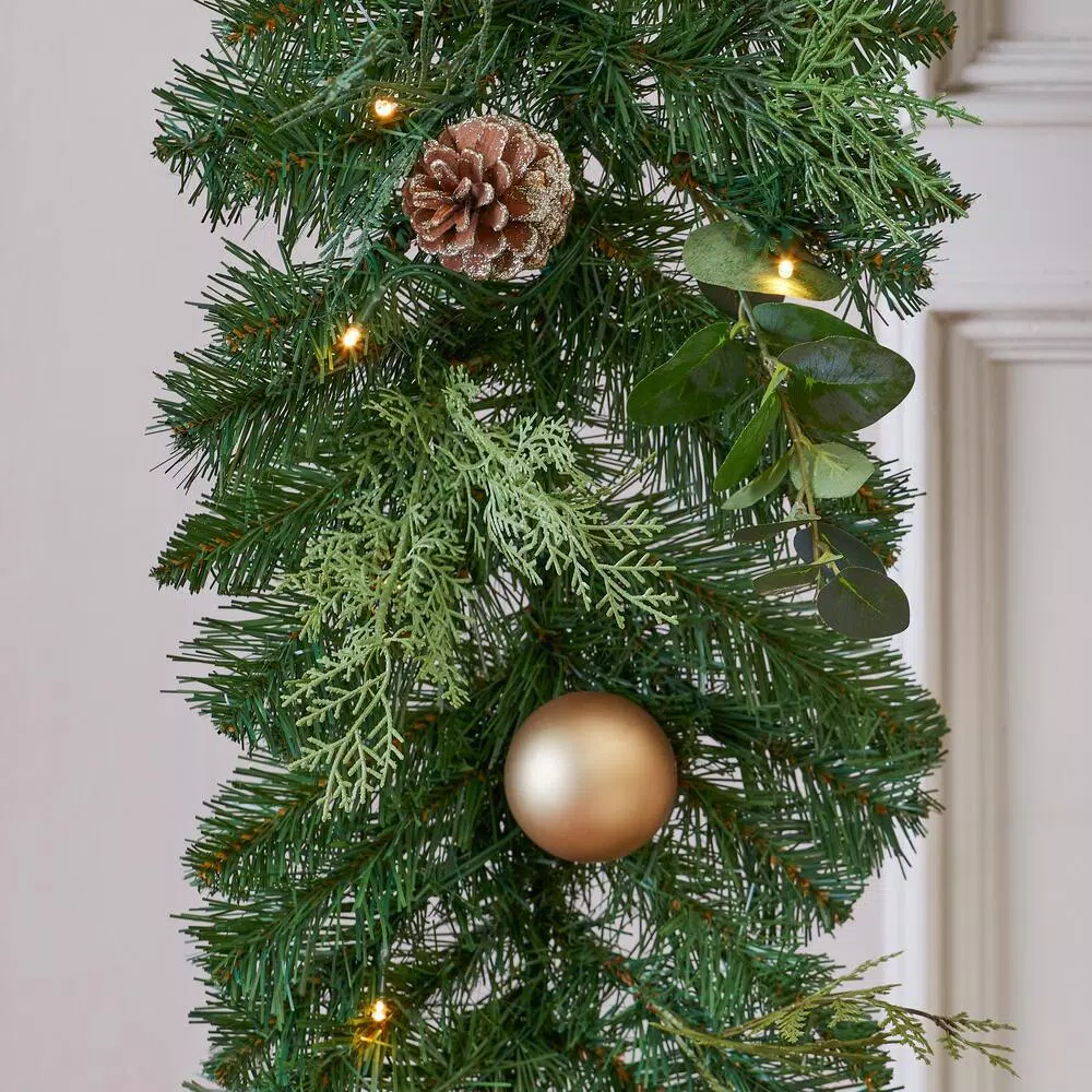 Home Accents Holiday 9 ft. St. Germain Battery Operated Mixed Pine LED Pre-Lit Christmas Garland with Timer