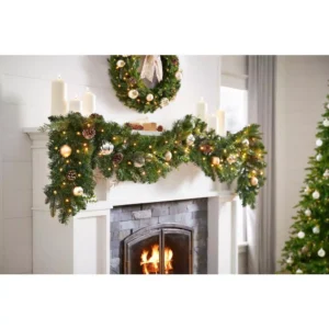 Home Accents Holiday 9 ft. St. Germain Battery Operated Mixed Pine LED Pre-Lit Christmas Garland with Timer