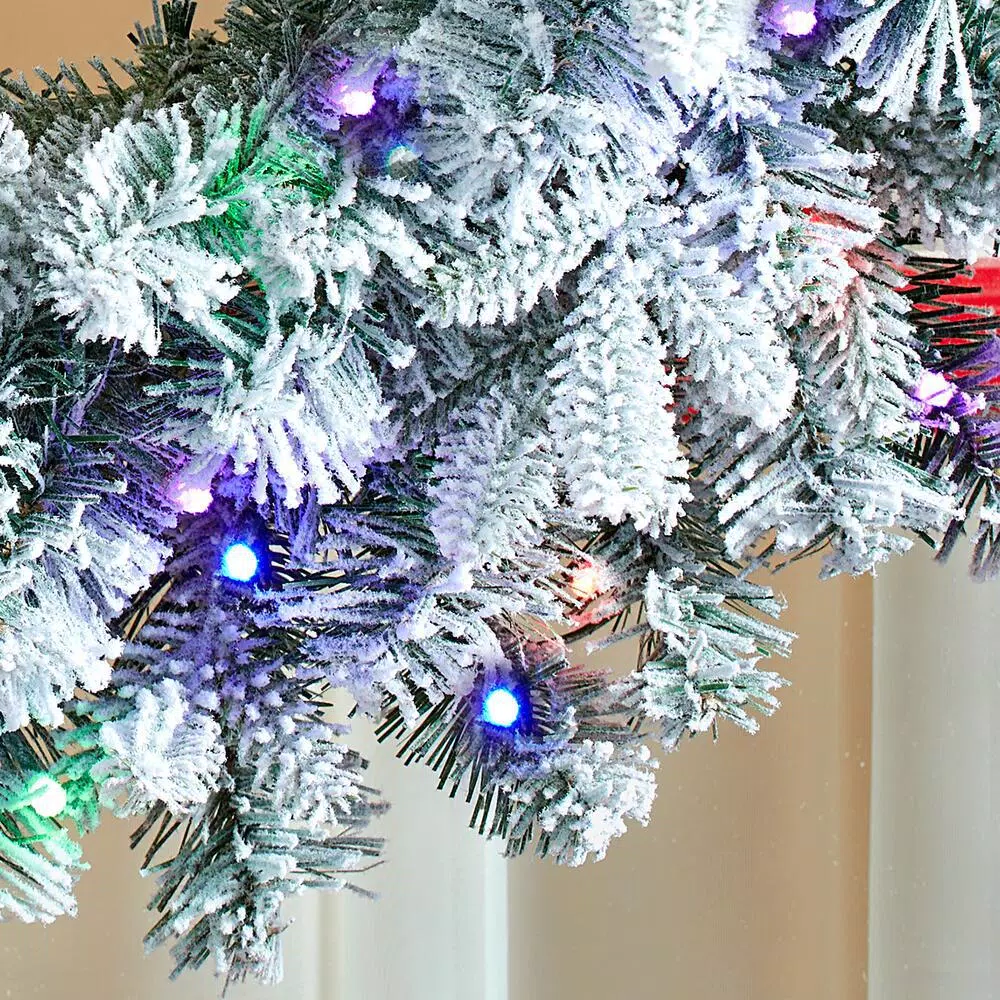 Home Accents Holiday 30 in. Starry Light Flocked Pine LED Prelit Wreath with 50-Lights and Timer