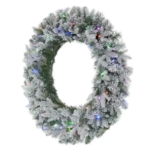 Home Accents Holiday 30 in. Starry Light Flocked Pine LED Prelit Wreath with 50-Lights and Timer