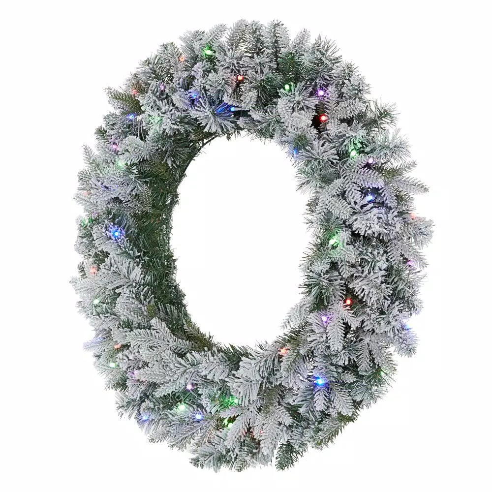 Home Accents Holiday 30 in. Starry Light Flocked Pine LED Prelit Wreath with 50-Lights and Timer