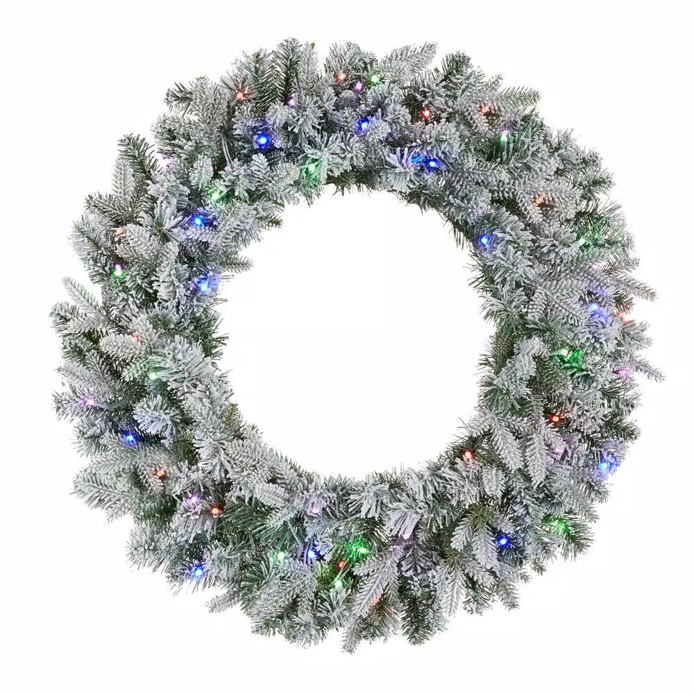 Home Accents Holiday 30 in. Starry Light Flocked Pine LED Prelit Wreath with 50-Lights and Timer