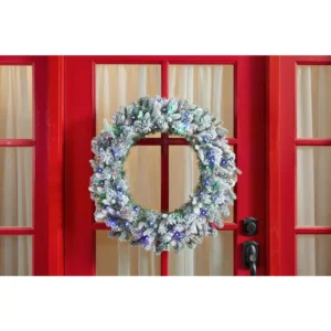 Home Accents Holiday 30 in. Starry Light Flocked Pine LED Prelit Wreath with 50-Lights and Timer