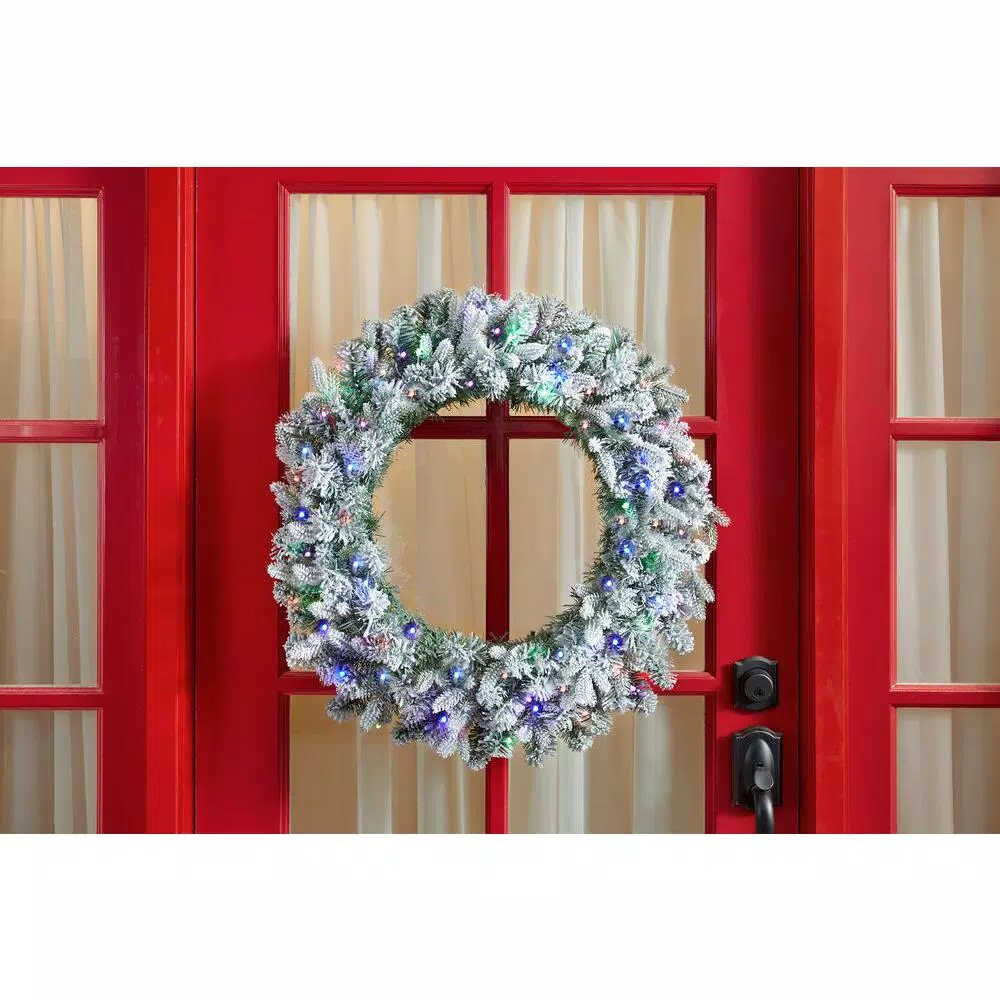 Home Accents Holiday 30 in. Starry Light Flocked Pine LED Prelit Wreath with 50-Lights and Timer