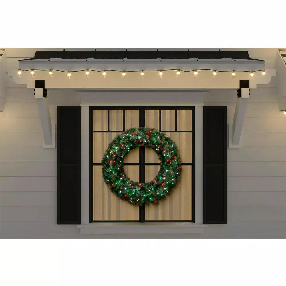 Home Accents Holiday 36 in. Christmas Bright Pre-lit LED Artificial Spruce Wreath with Red,Green, and Cool White Lights