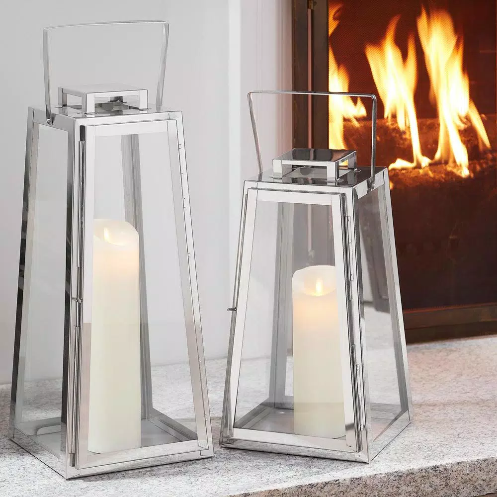 Home Decorators Collection Silver Metal Candle Hanging or Tabletop Lantern (Set of 2)