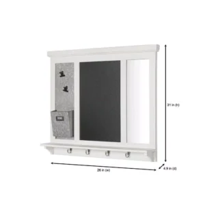 Home Decorators Collection 26 in. H x 31 in. W x 5 in D Home Decorators Collection White Wood Multi-Function Wall Organizer with Hooks
