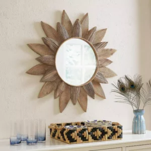 Home Decorators Collection Medium Sunburst Brown Antiqued Art Deco Accent Mirror (34 in. Diameter)
