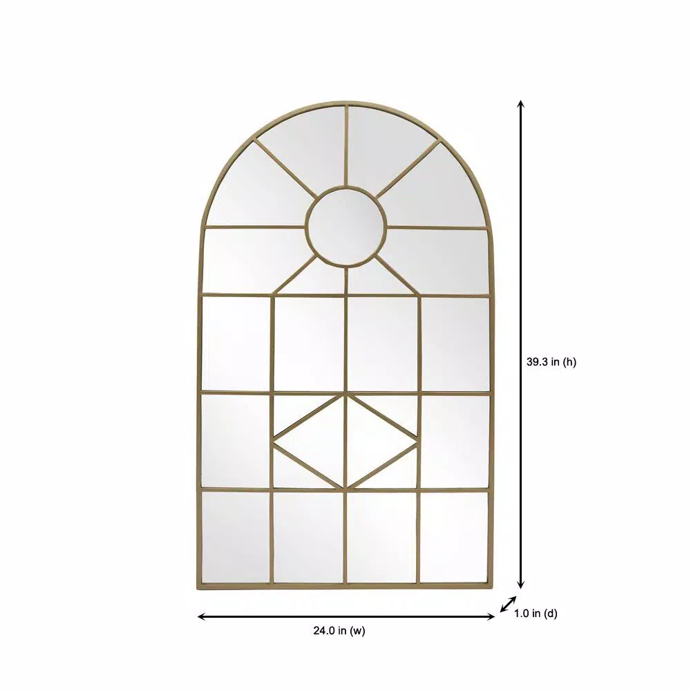 Home Decorators Collection Medium Arched Gold Windowpane Classic Accent Mirror (39 in. H x 24 in. W)