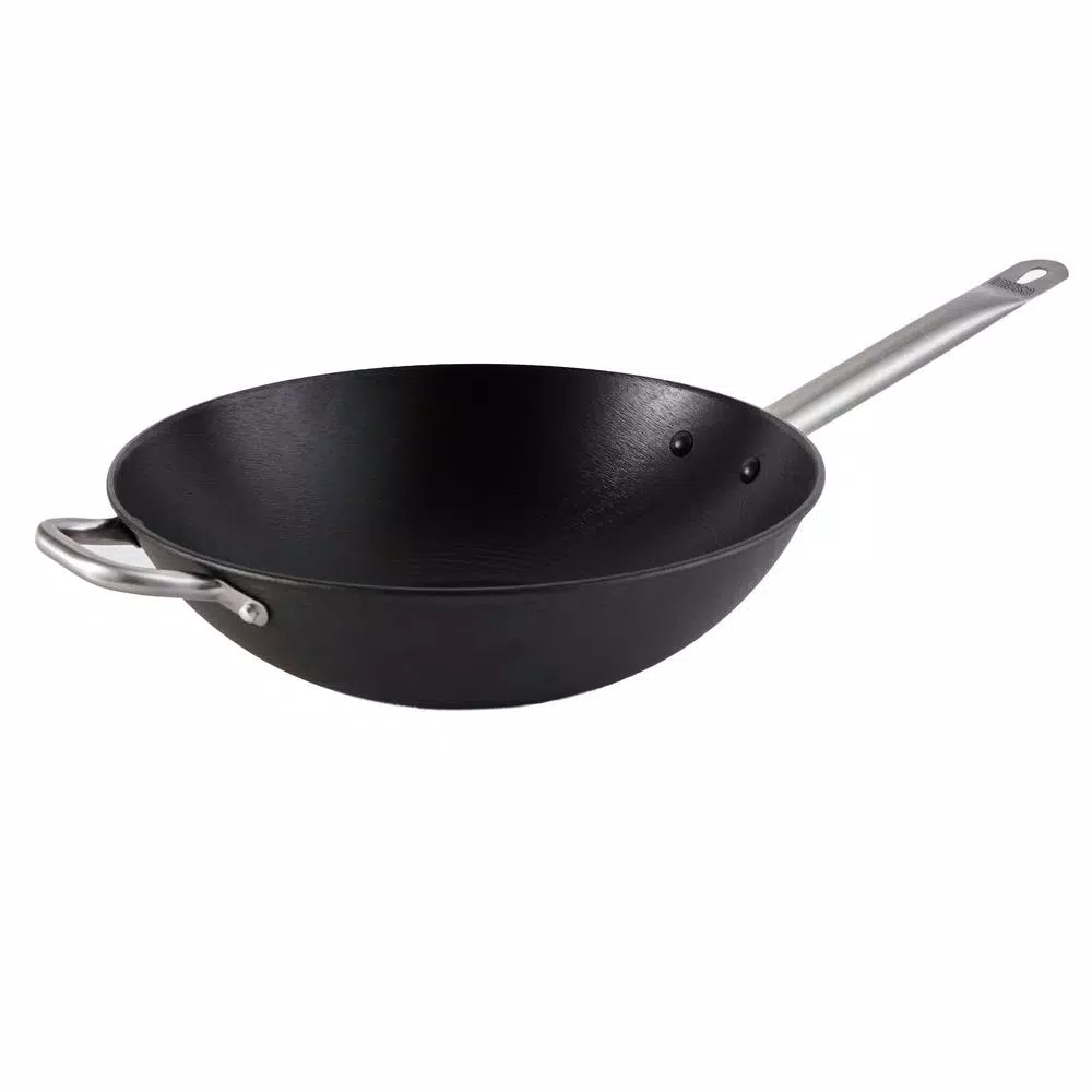 IMUSA 14 in. Light Cast Iron Pre-Seasoned Wok with Helper Handle
