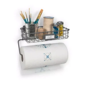 Spectrum Vintage Wall Mount Basket with Paper Towel Holder