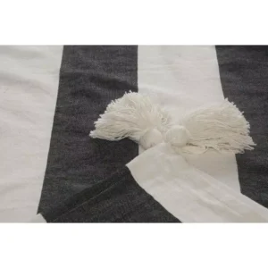 LR Home Metty Charcoal / Ivory Bold Striped Tasseled Cotton Throw Blanket