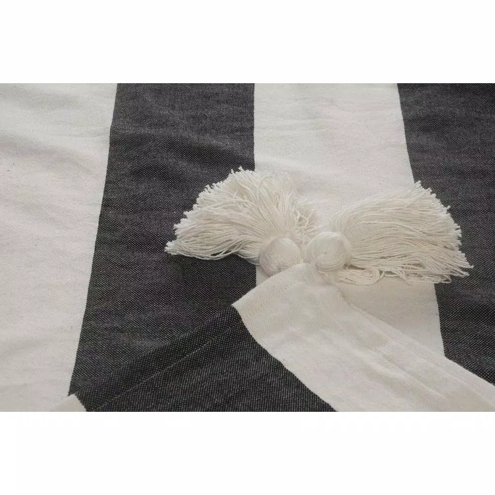 LR Home Metty Charcoal / Ivory Bold Striped Tasseled Cotton Throw Blanket