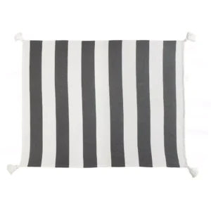 LR Home Metty Charcoal / Ivory Bold Striped Tasseled Cotton Throw Blanket