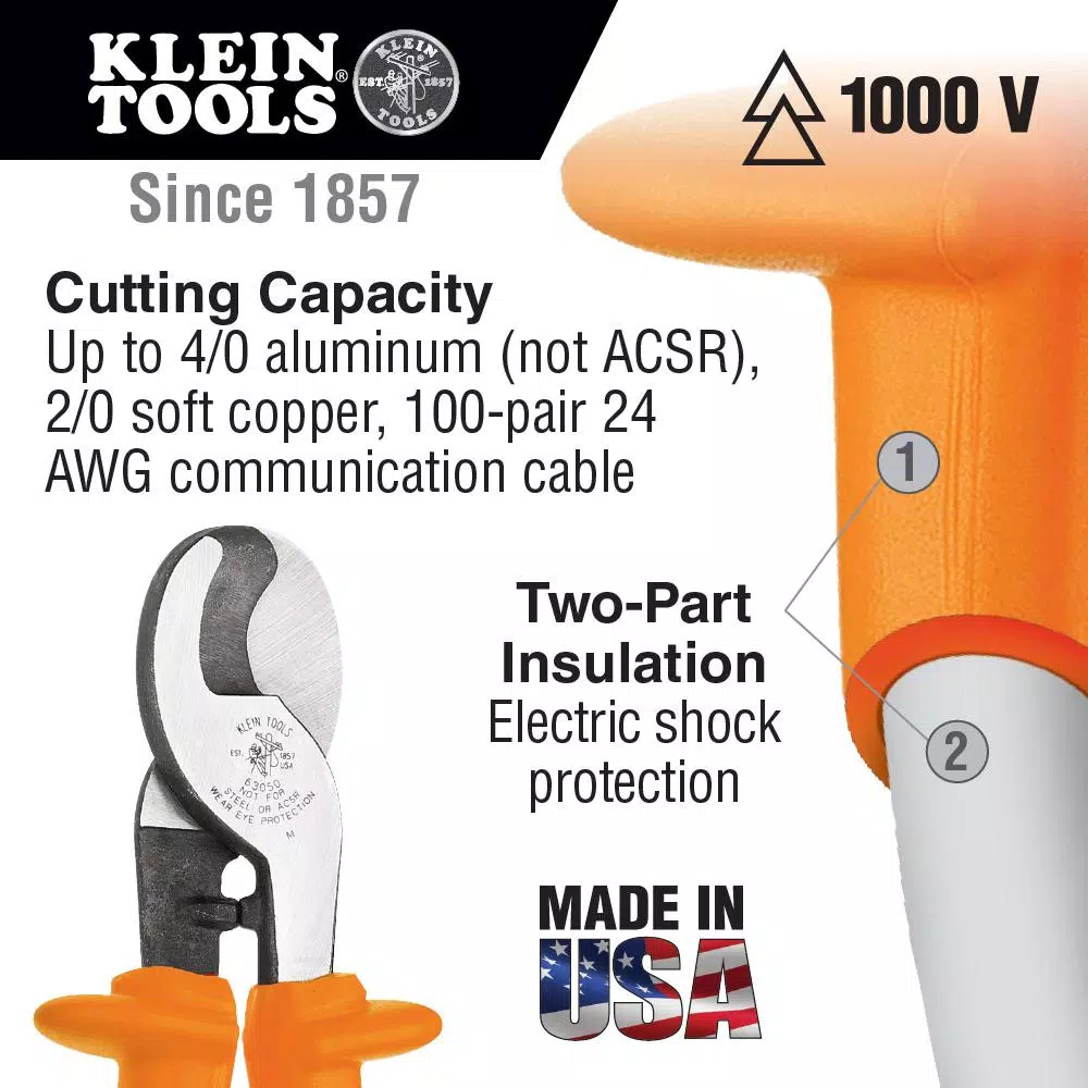 Klein Tools "9-5/8 in. Insulated High-Leverage Cable Cutter"
