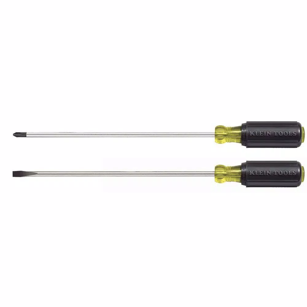 Klein Tools 2-Piece Assortd Scredriver Set with 10 in. Shank- Cushion Grip Handles