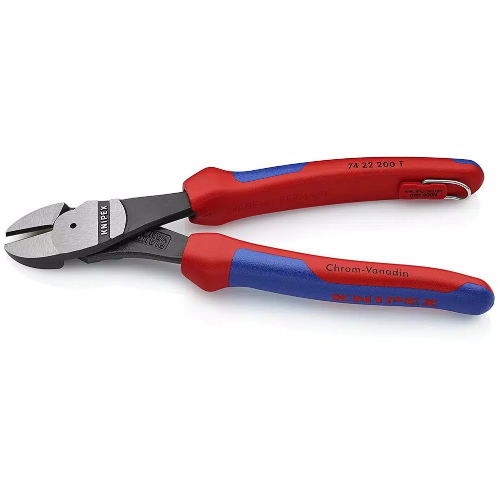 KNIPEX 8 in. Angled High Leverage Diagonal Cutting Pliers with Dual-Component Comfort Grips and Tether Attachment