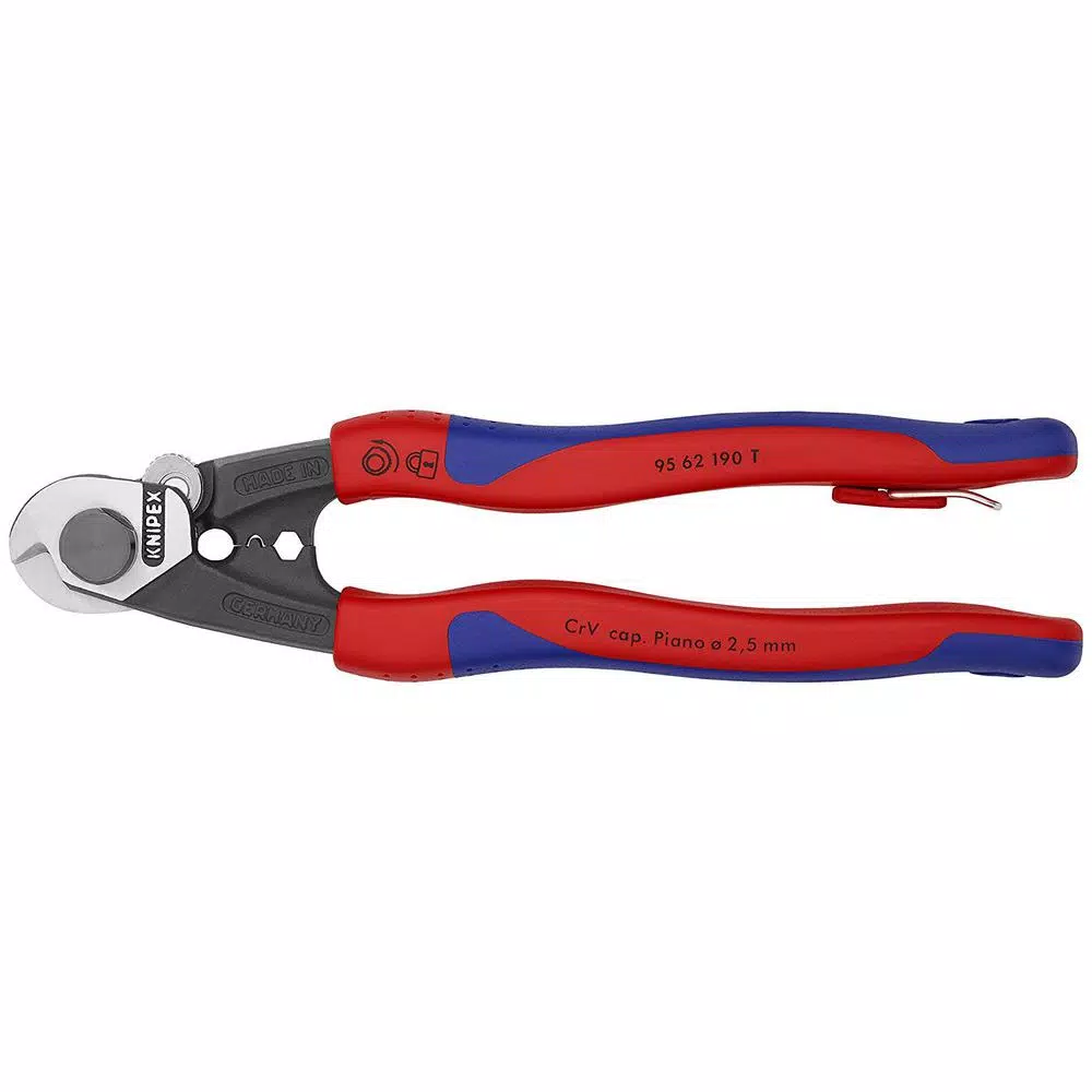 KNIPEX 7-1/2 in. Wire Rope Cutters with Dual-Comfort Grip Handles and Tether Attachment