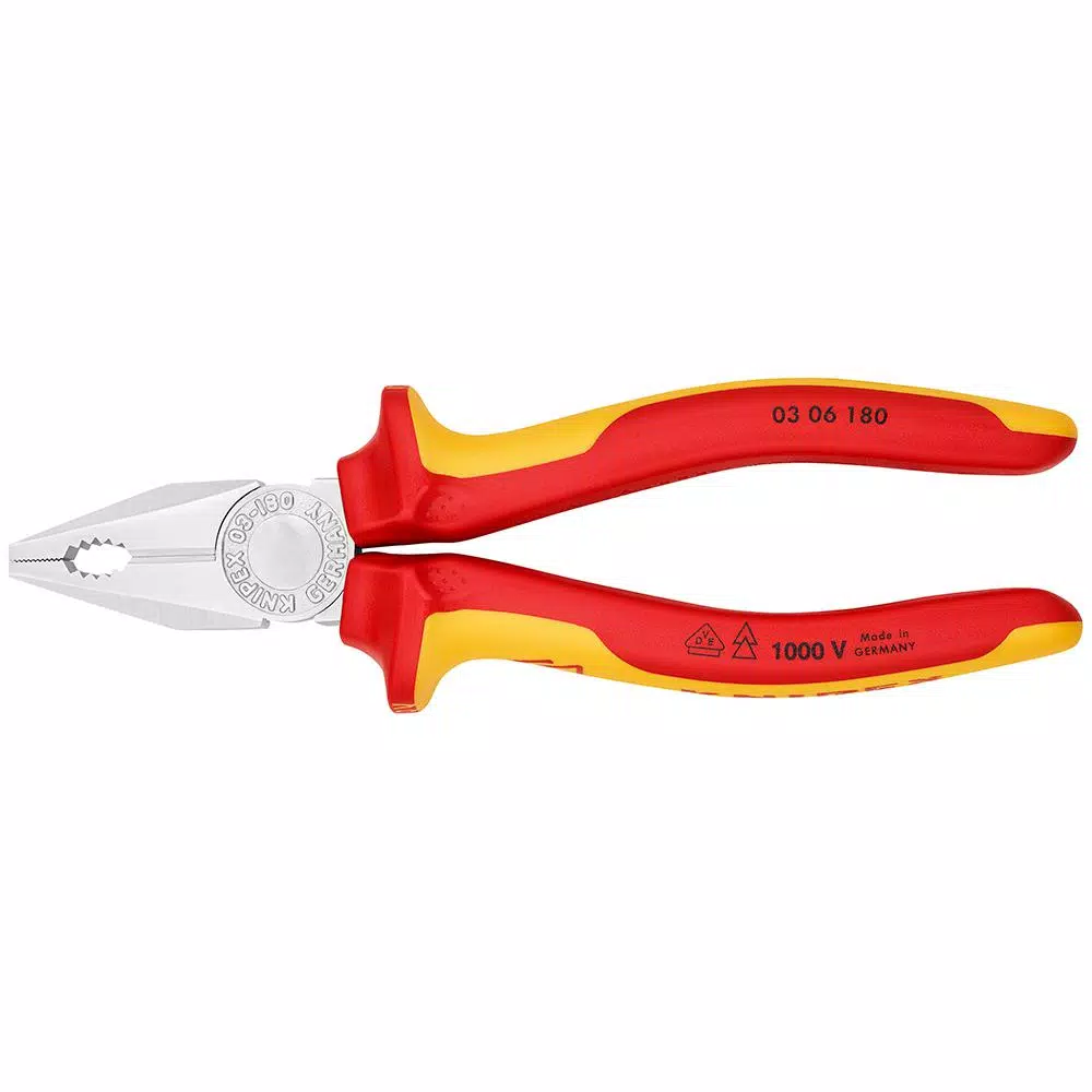 KNIPEX 7-1/4 in. Insulated Combination Pliers with Comfort Grip and Chrome Finish