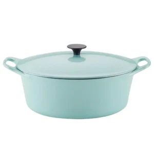Rachael Ray Create Delicious 6.5 qt. Round Cast Iron Dutch Oven in Light Blue Shimmer with Lid