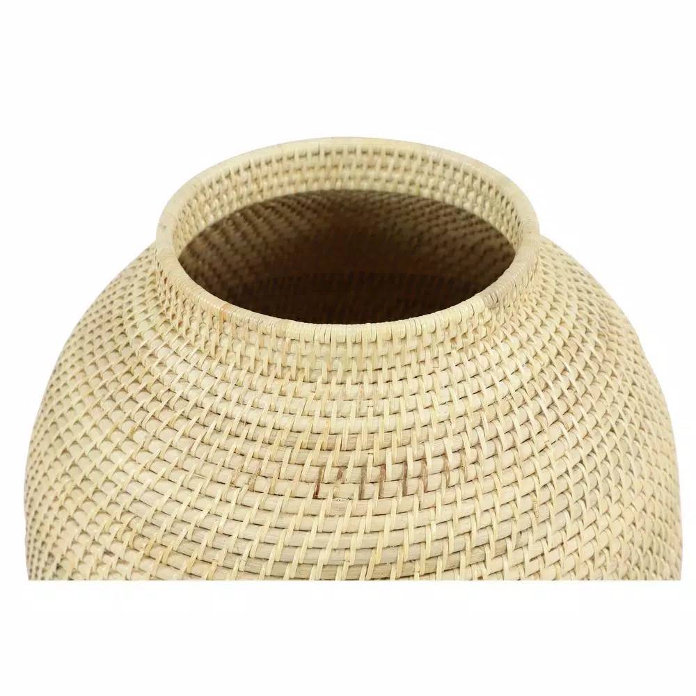 LITTON LANE Large Decorative Handwoven Natural Beige Bamboo Vase