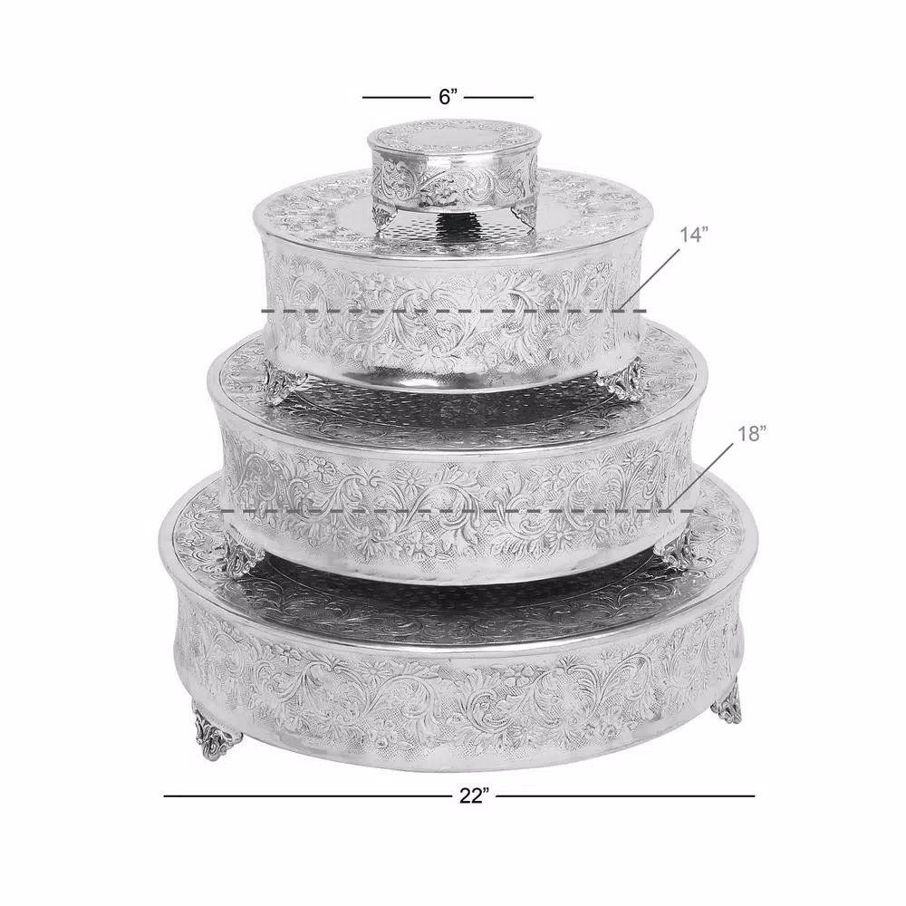 LITTON LANE Silver Aluminum Set of 4 Cake Stands (4-Pack)