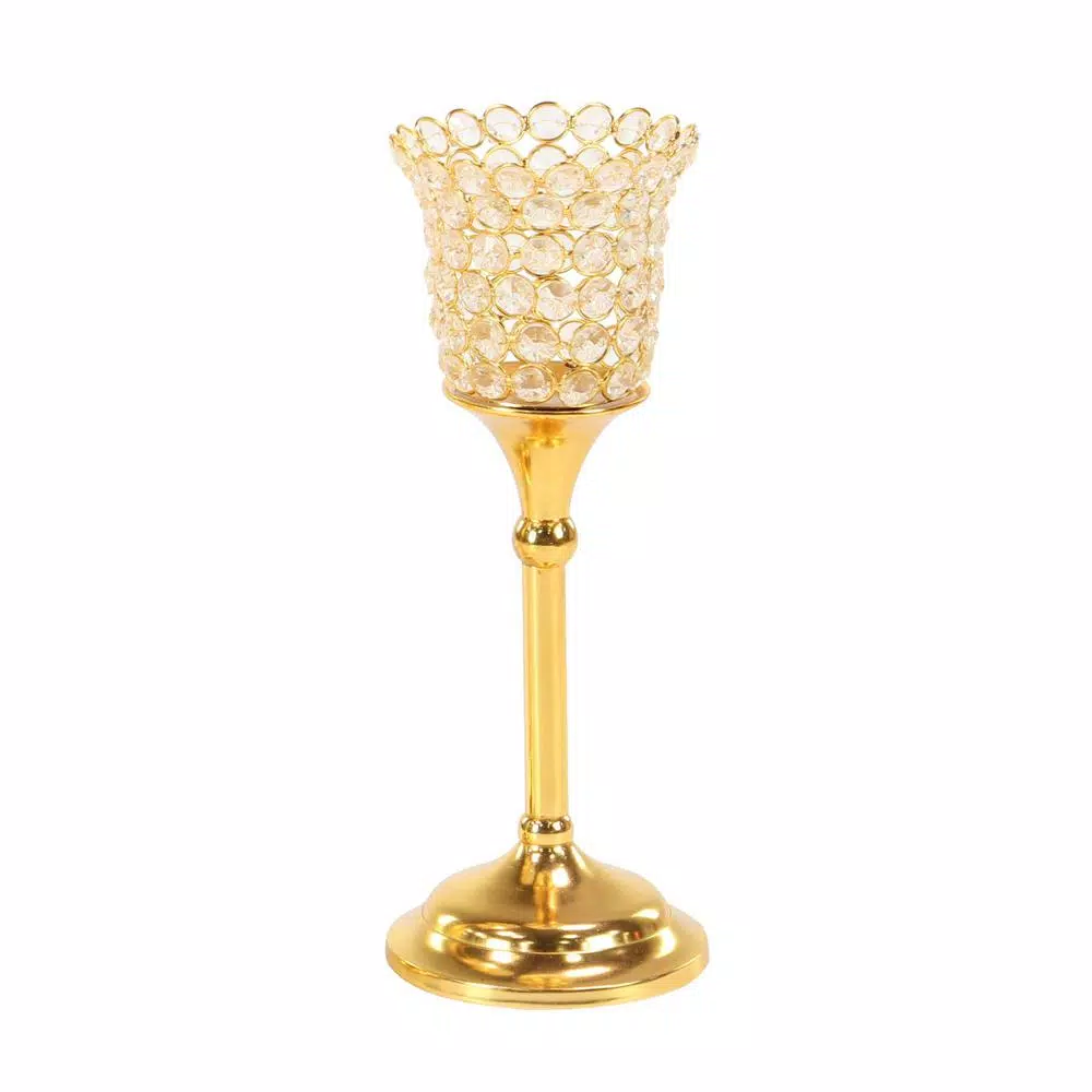 LITTON LANE Gold Aluminum Candle Holders with Bead Accents (Set of 3)