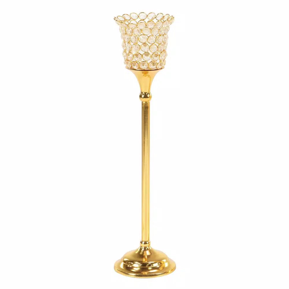 LITTON LANE Gold Aluminum Candle Holders with Bead Accents (Set of 3)