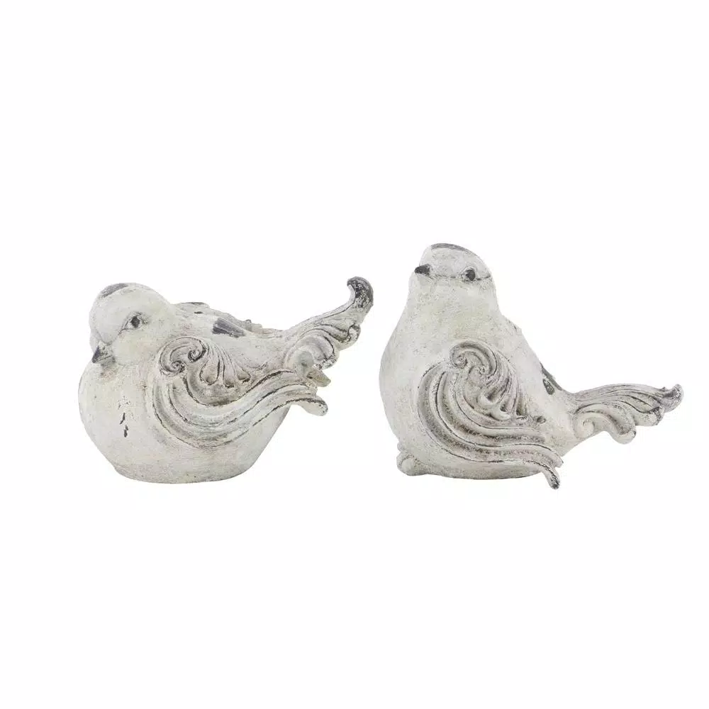 LITTON LANE 8 in. x 12 in. Decorative Birds Sculpture in Distressed White Polystone (Set of 2)