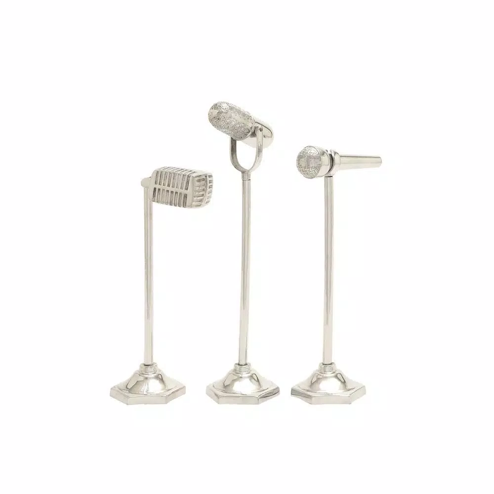 LITTON LANE Vintage Microphone Decorative Sculpture in Polished Silver (Set of 3)