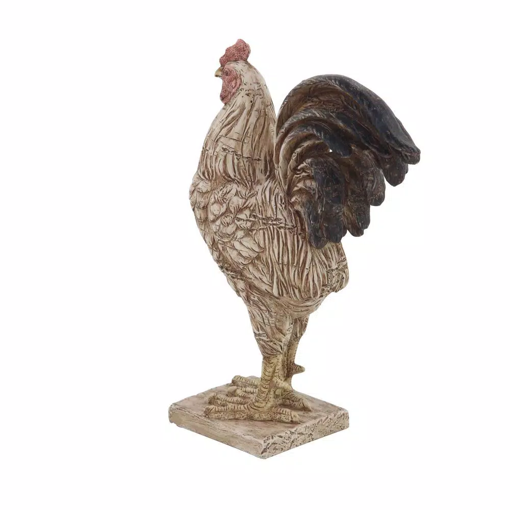 LITTON LANE Rooster Polystone Sculpture in Textured Beige