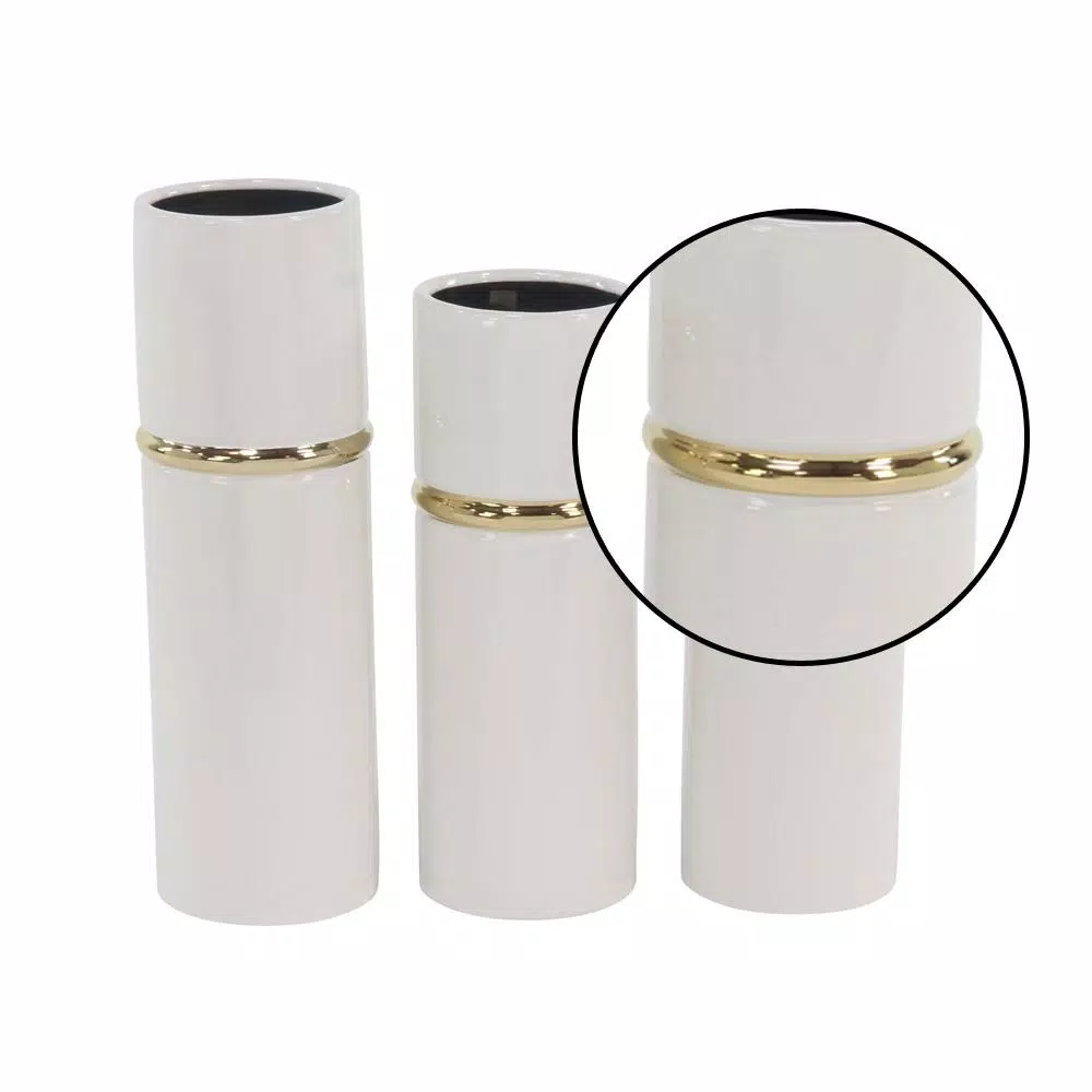 LITTON LANE White Ceramic Decorative Vase with Gold Lining Detail (Set of 3)