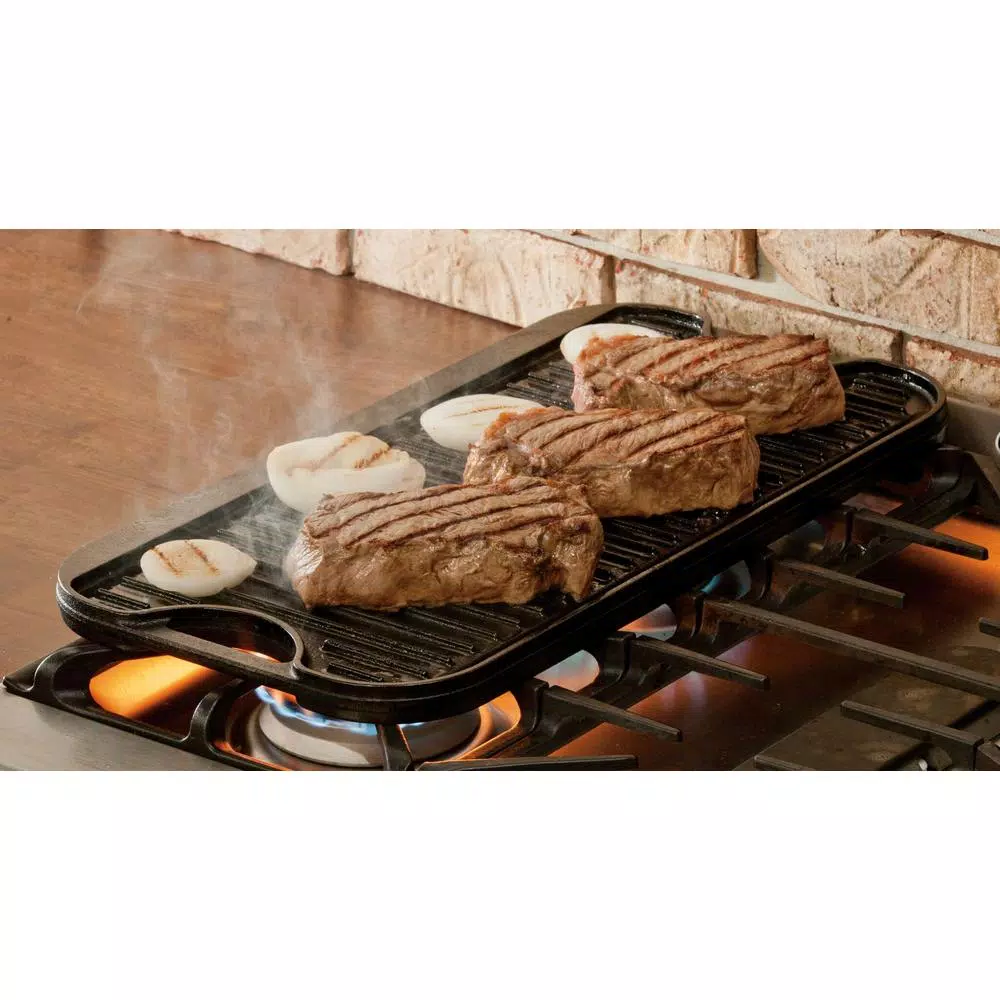 Lodge 5-Piece Black Cast Iron Reversible Stovetop Griddle Set with Egg Rings
