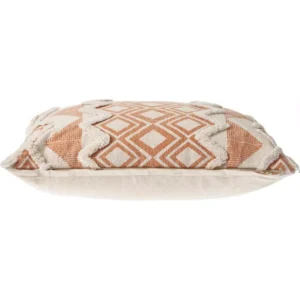 LR Home 36 in. x 14 in. Orange/Cream Tufted Geometric Burnt Cotton Standard Throw Pillow