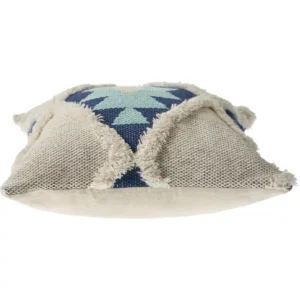LR Home 20 in. x 20 in. Off White/Blue Tufted Winter Paradise Southwest Standard Throw Pillow